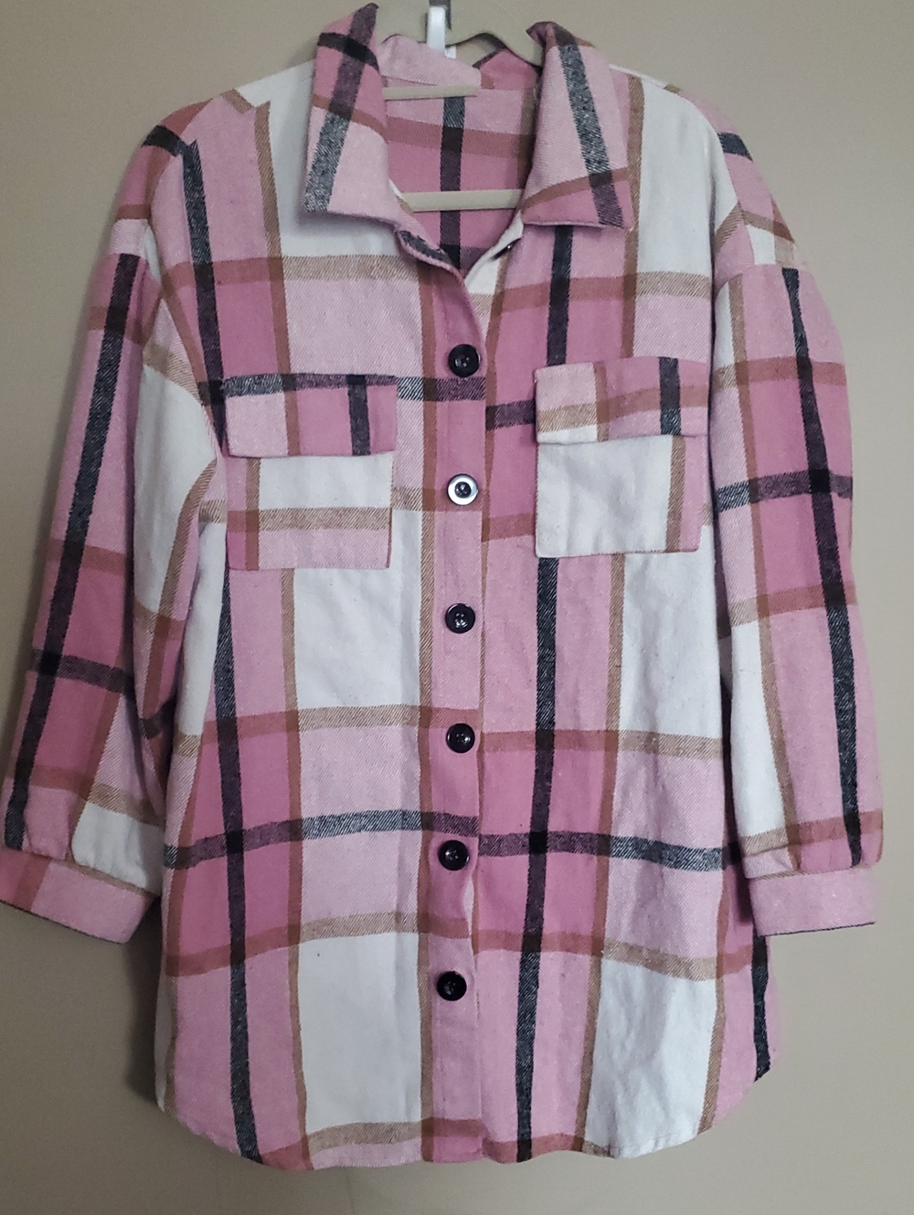 Pink Plaid Button-Up Jacket Coat - Women's Size OXL